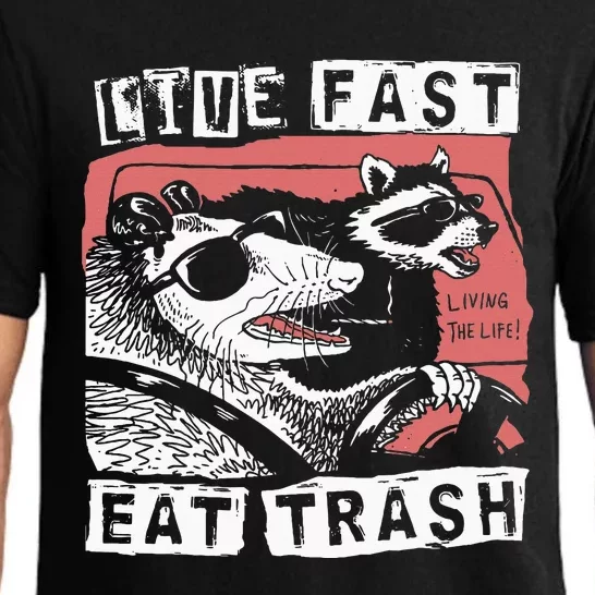 Funny Possum Raccoon Live Fast Eat Trash Pajama Set