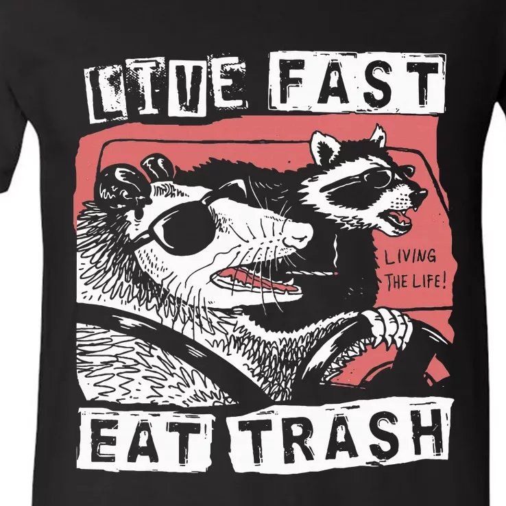 Funny Possum Raccoon Live Fast Eat Trash Street V-Neck T-Shirt