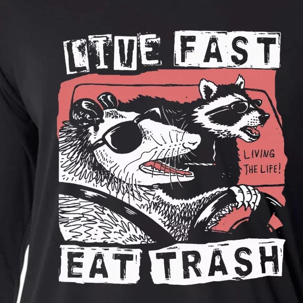 Funny Possum Raccoon Live Fast Eat Trash Street Cooling Performance Long Sleeve Crew