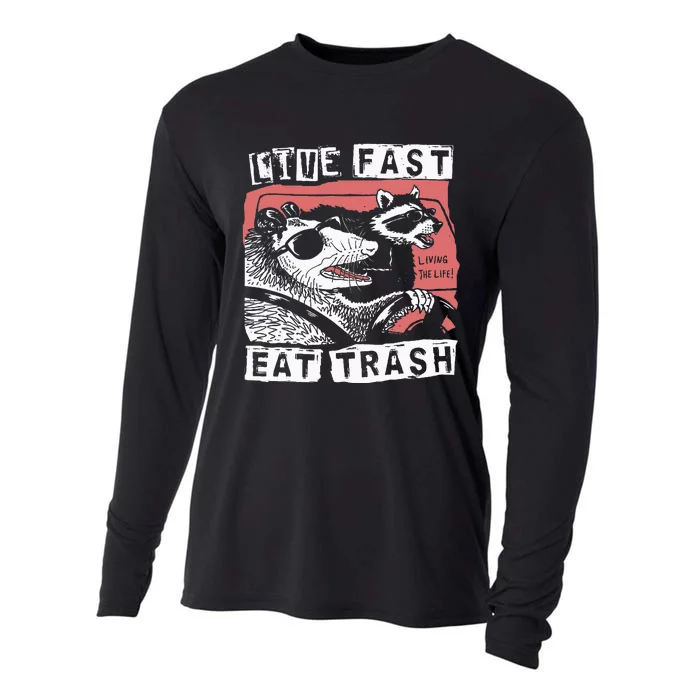 Funny Possum Raccoon Live Fast Eat Trash Street Cooling Performance Long Sleeve Crew