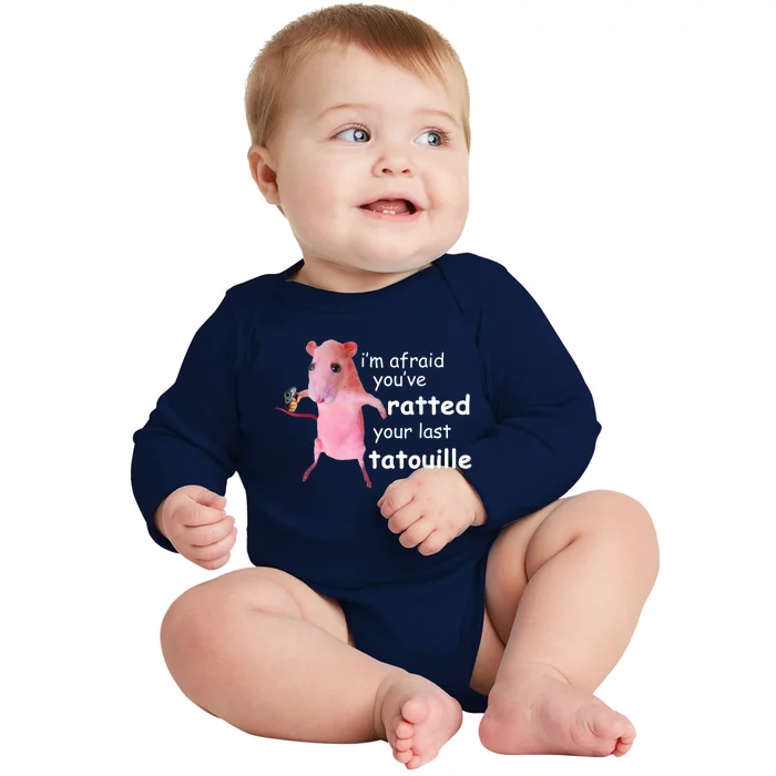 Funny Pink Rat Im Afraid Youve Ratted Your Last Tatouille Baby Long Sleeve Bodysuit