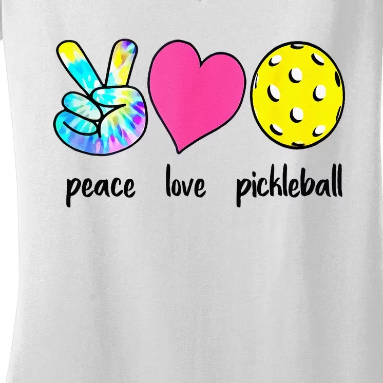 Funny Pickleball Retired Ladies Peace Love Pickleball Women's V-Neck T-Shirt