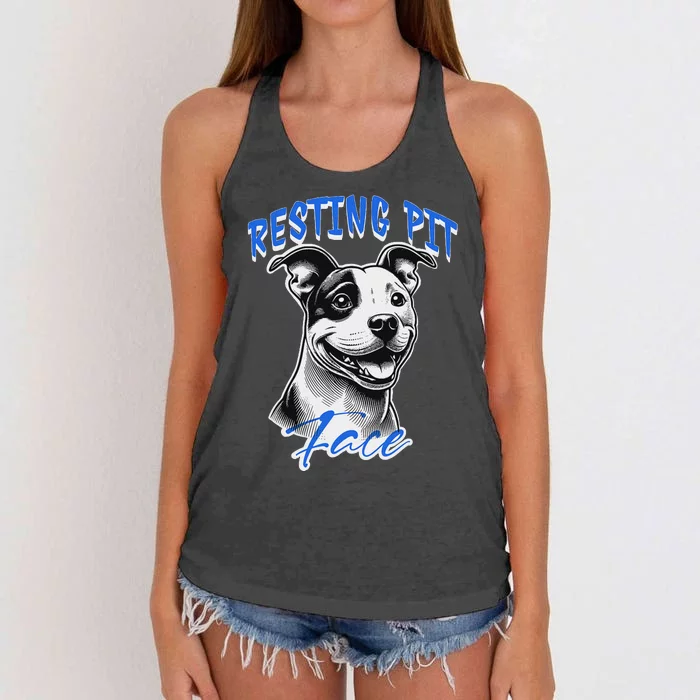 Funny Pitbull Resting Pit Face Humor Women's Knotted Racerback Tank