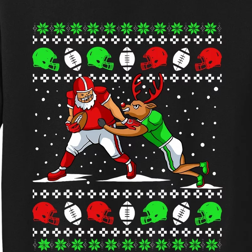 Football Player Reindeer Ugly Christmas Pajama Funny Xmas Tall Sweatshirt