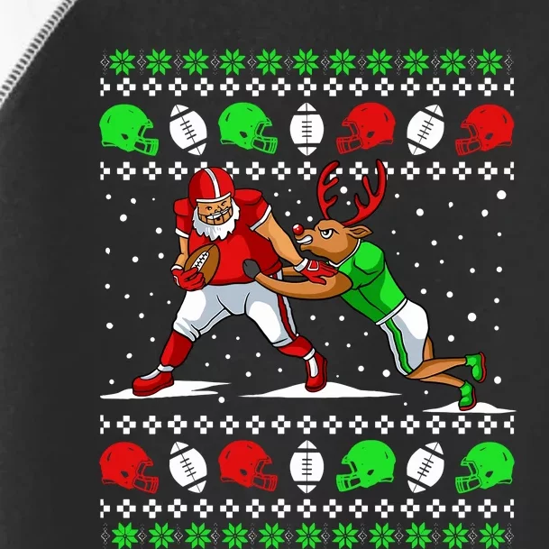 Football Player Reindeer Ugly Christmas Pajama Funny Xmas Toddler Fine Jersey T-Shirt