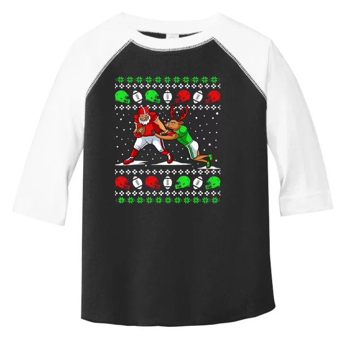 Football Player Reindeer Ugly Christmas Pajama Funny Xmas Toddler Fine Jersey T-Shirt