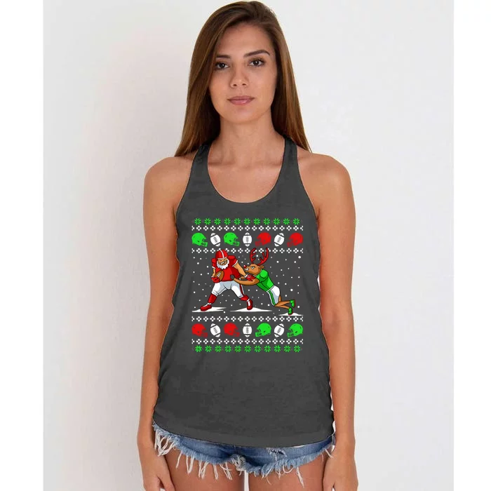 Football Player Reindeer Ugly Christmas Pajama Funny Xmas Women's Knotted Racerback Tank