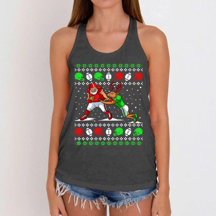 Football Player Reindeer Ugly Christmas Pajama Funny Xmas Women's Knotted Racerback Tank