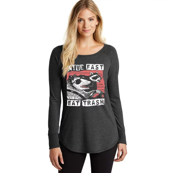 Funny Possum Raccoon Live Fast Eat Trash Women's Perfect Tri Tunic Long Sleeve Shirt