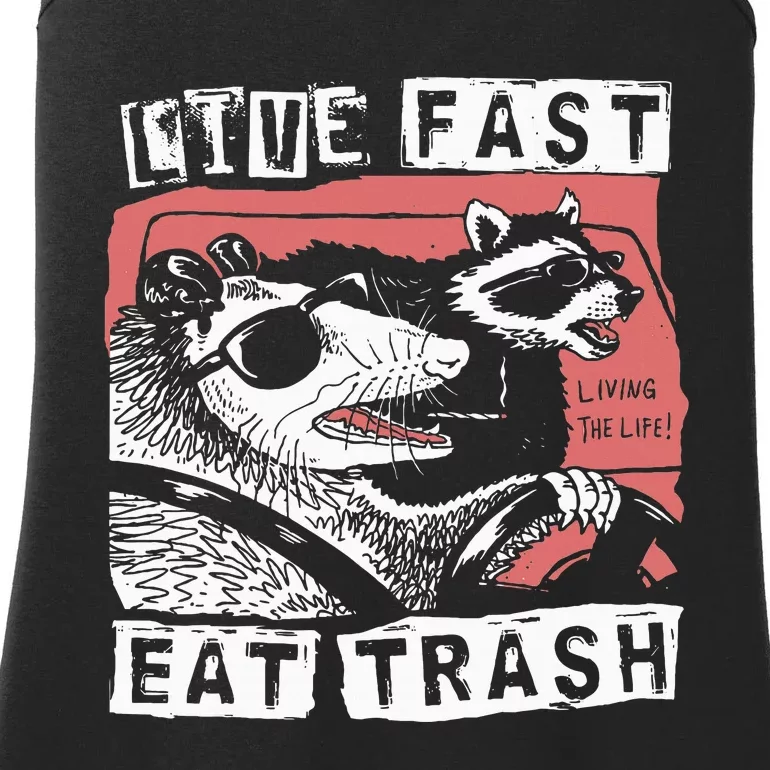 Funny Possum Raccoon Live Fast Eat Trash Ladies Essential Tank