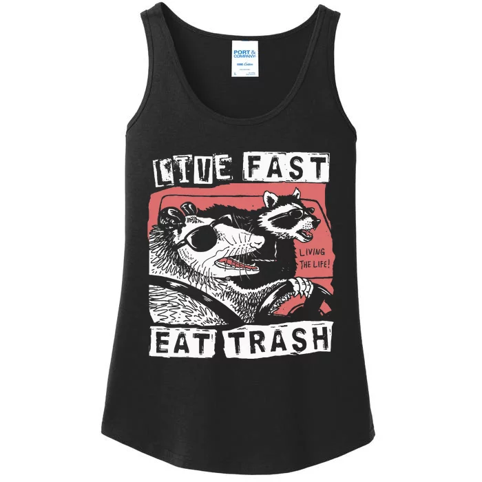 Funny Possum Raccoon Live Fast Eat Trash Ladies Essential Tank