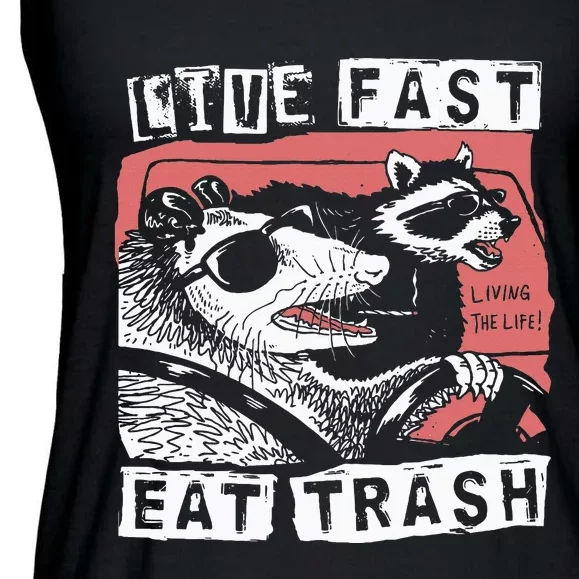 Funny Possum Raccoon Live Fast Eat Trash Ladies Essential Flowy Tank