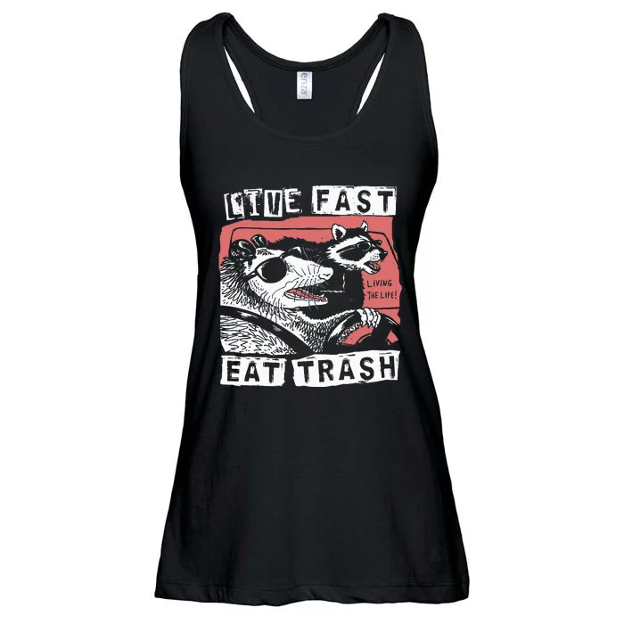 Funny Possum Raccoon Live Fast Eat Trash Ladies Essential Flowy Tank