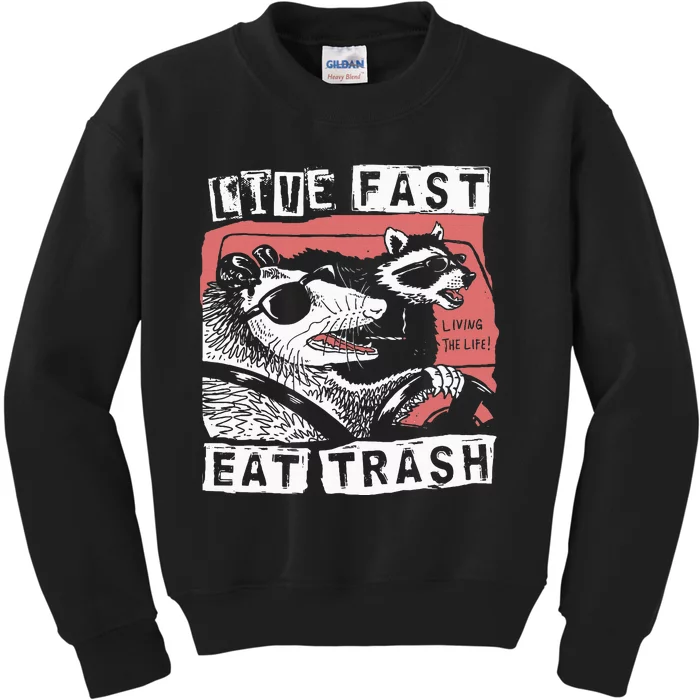 Funny Possum Raccoon Live Fast Eat Trash Kids Sweatshirt