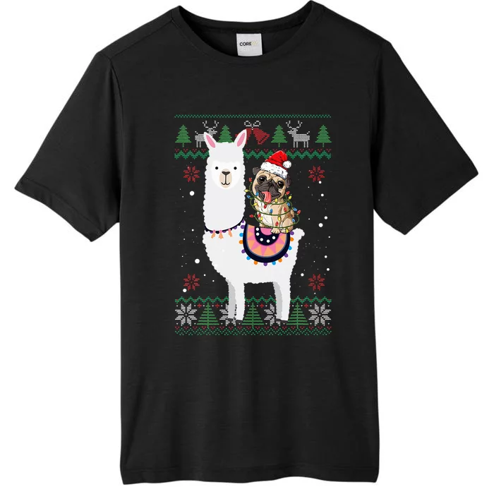 Funny Pug Riding Llama Christmas Gifts Pug Xmas ugly sweater ChromaSoft Performance T-Shirt