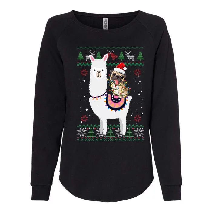 Funny Pug Riding Llama Christmas Gifts Pug Xmas ugly sweater Womens California Wash Sweatshirt