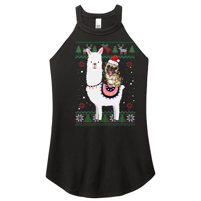 Funny Pug Riding Llama Christmas Gifts Pug Xmas ugly sweater Women’s Perfect Tri Rocker Tank