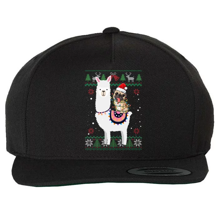 Funny Pug Riding Llama Christmas Gifts Pug Xmas ugly sweater Wool Snapback Cap