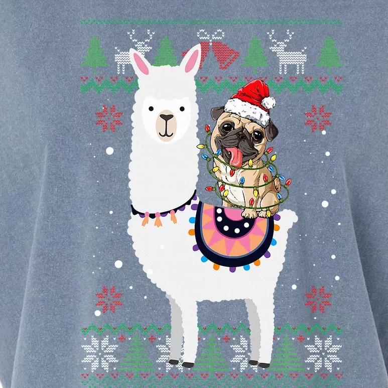 Funny Pug Riding Llama Christmas Gifts Pug Xmas ugly sweater Garment-Dyed Women's Muscle Tee