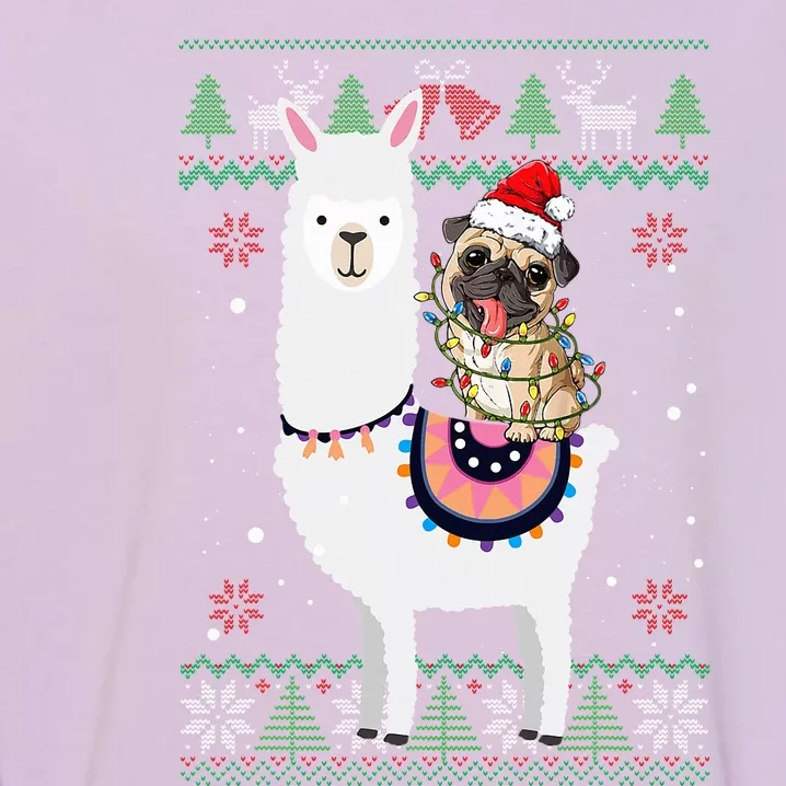 Funny Pug Riding Llama Christmas Gifts Pug Xmas ugly sweater Garment-Dyed Sweatshirt