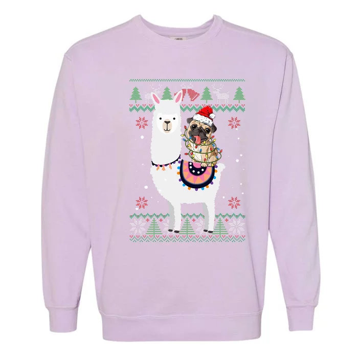 Funny Pug Riding Llama Christmas Gifts Pug Xmas ugly sweater Garment-Dyed Sweatshirt