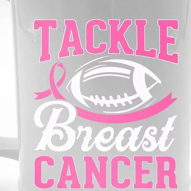 Football Pink Ribbon Tackle Breast Cancer Awarenes Front & Back Beer Stein