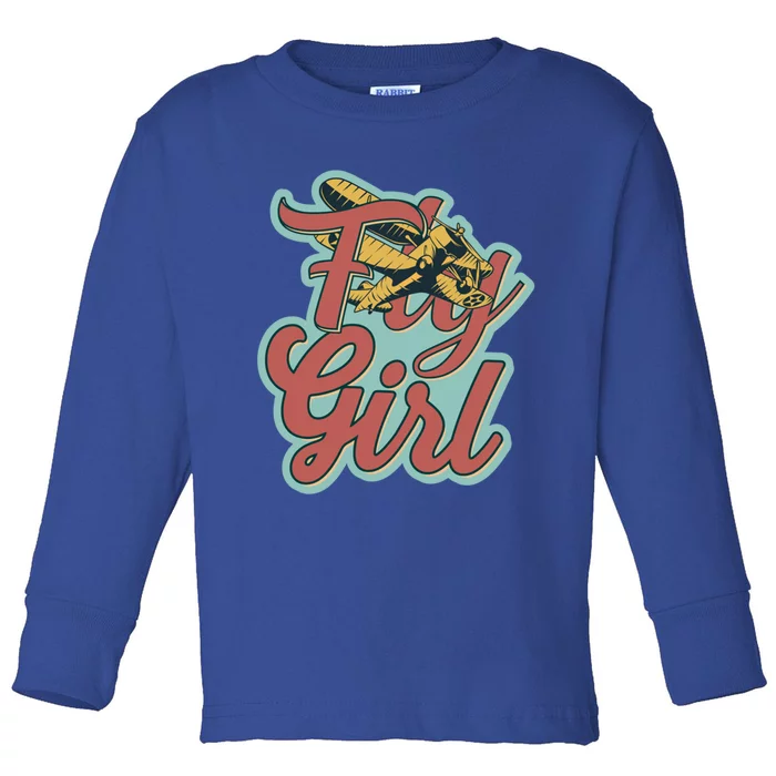 Fly Pilot Retro Vibe Biplane Flight Instructor Gift Toddler Long Sleeve Shirt