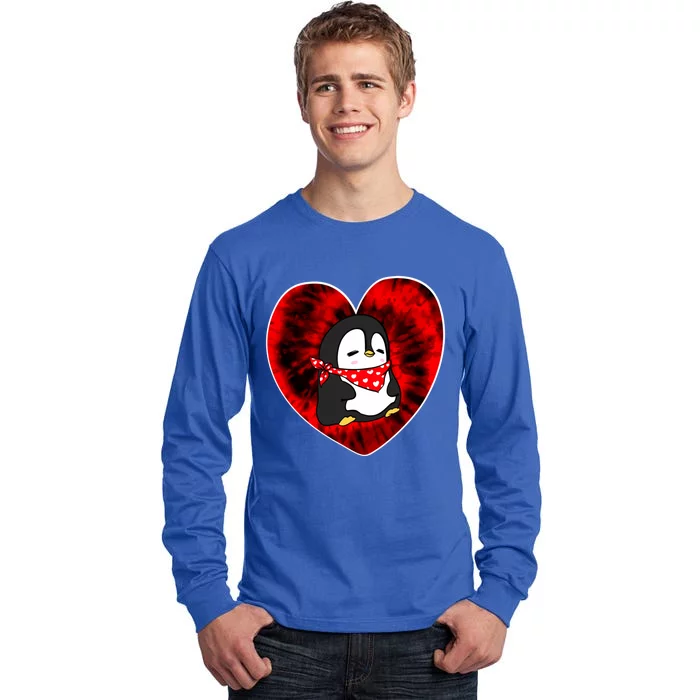 Funny Penguin Red Tie Dye Adults Heart Valentines Day Love Gift Tall Long Sleeve T-Shirt