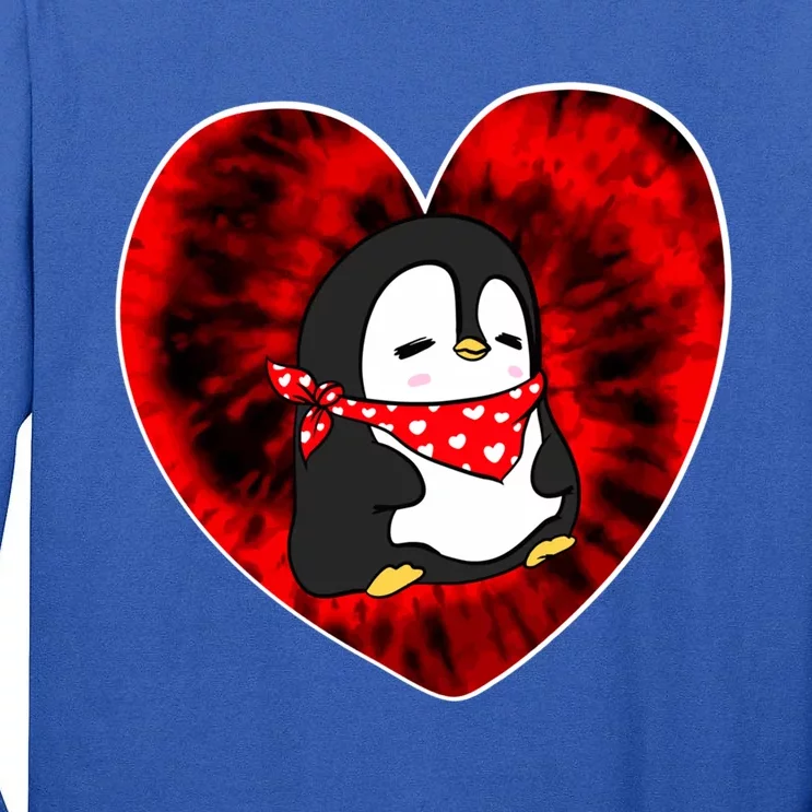 Funny Penguin Red Tie Dye Adults Heart Valentines Day Love Gift Tall Long Sleeve T-Shirt