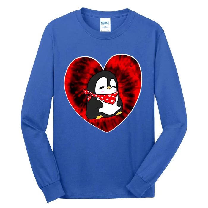 Funny Penguin Red Tie Dye Adults Heart Valentines Day Love Gift Tall Long Sleeve T-Shirt