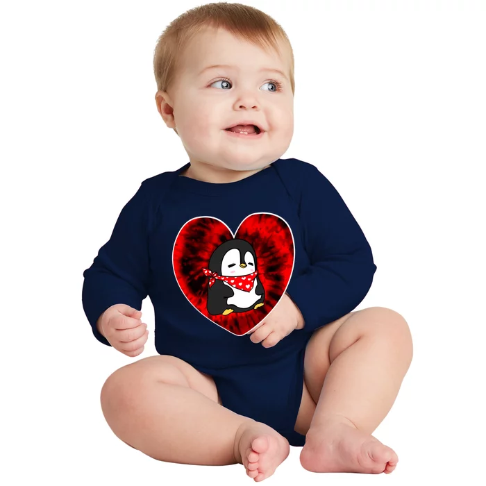 Funny Penguin Red Tie Dye Adults Heart Valentines Day Love Gift Baby Long Sleeve Bodysuit