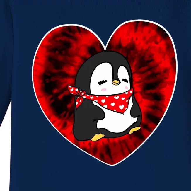 Funny Penguin Red Tie Dye Adults Heart Valentines Day Love Gift Baby Long Sleeve Bodysuit