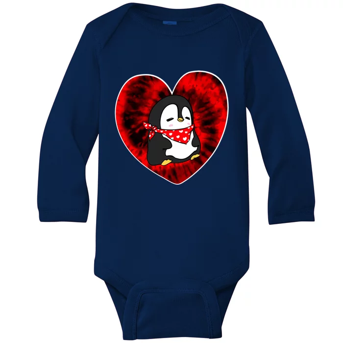 Funny Penguin Red Tie Dye Adults Heart Valentines Day Love Gift Baby Long Sleeve Bodysuit