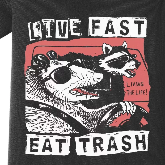 Funny Possum Raccoon Live Fast Eat Cats Baby Bodysuit