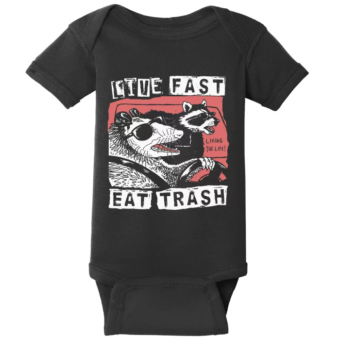 Funny Possum Raccoon Live Fast Eat Cats Baby Bodysuit