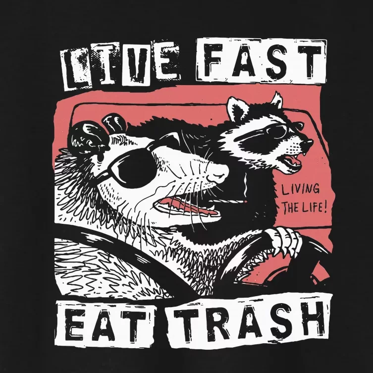 Funny Possum Raccoon Live Fast Eat Cats Women's Crop Top Tee