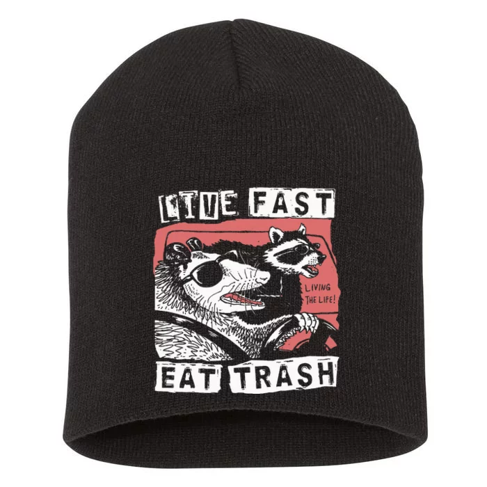 Funny Possum Raccoon Live Fast Eat Cats Short Acrylic Beanie