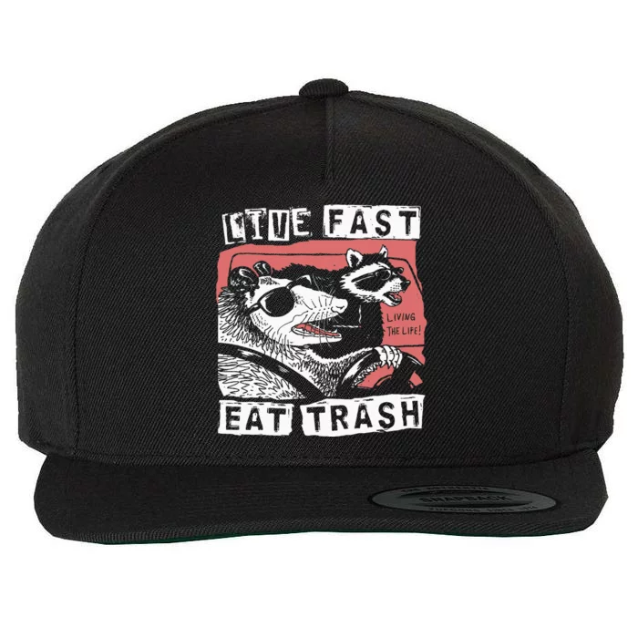 Funny Possum Raccoon Live Fast Eat Cats Wool Snapback Cap