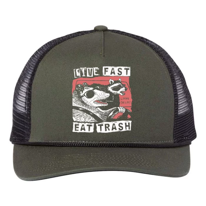 Funny Possum Raccoon Live Fast Eat Cats Retro Rope Trucker Hat Cap