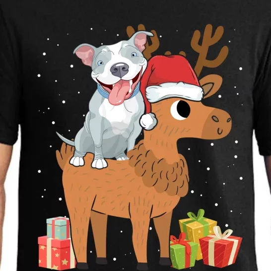 Funny Pitbull Riding Deer Matching Xmas Gifts Pajama Set