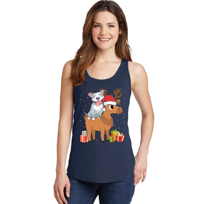 Funny Pitbull Riding Deer Matching Xmas Gifts Ladies Essential Tank