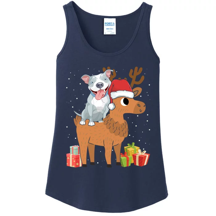 Funny Pitbull Riding Deer Matching Xmas Gifts Ladies Essential Tank