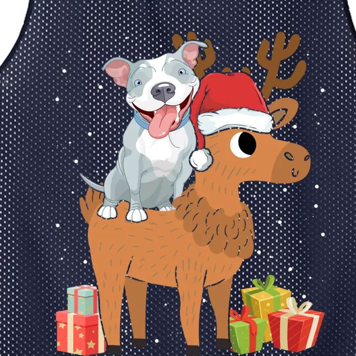 Funny Pitbull Riding Deer Matching Xmas Gifts Mesh Reversible Basketball Jersey Tank