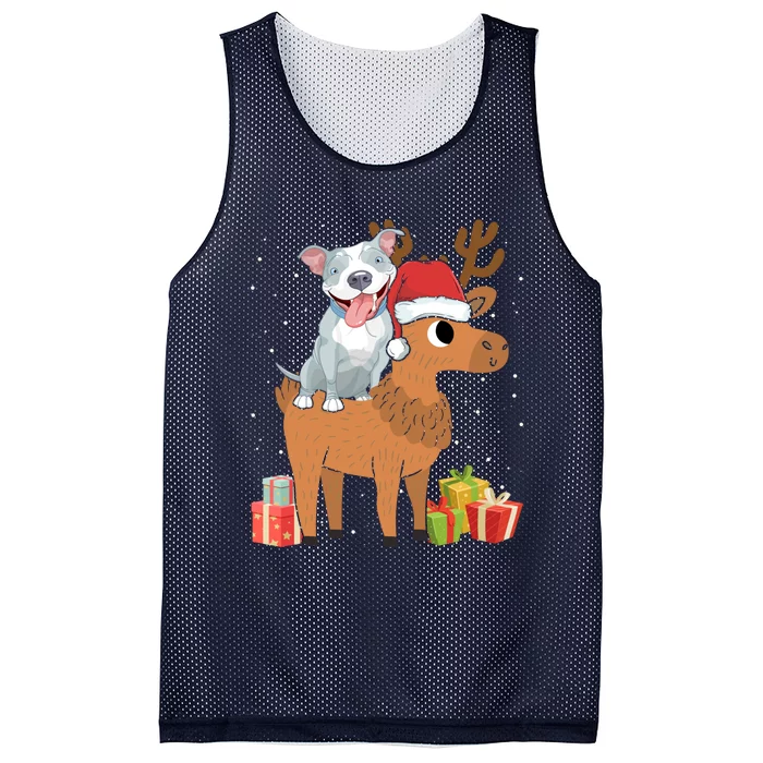 Funny Pitbull Riding Deer Matching Xmas Gifts Mesh Reversible Basketball Jersey Tank