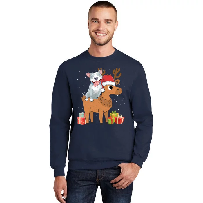 Funny Pitbull Riding Deer Matching Xmas Gifts Tall Sweatshirt