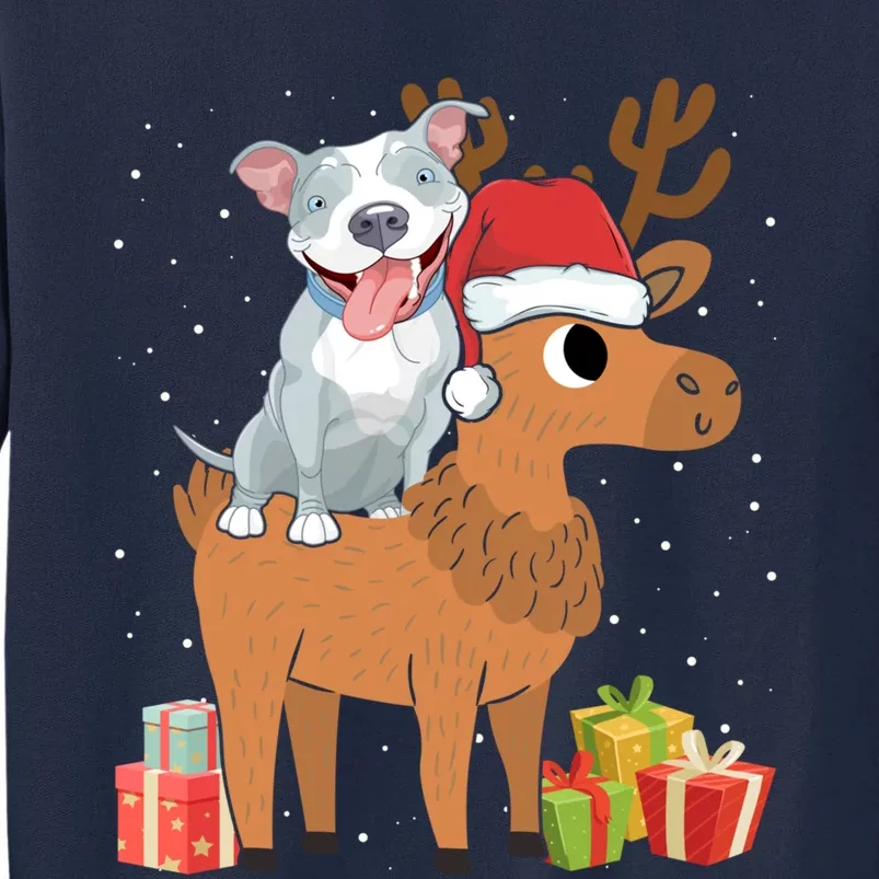 Funny Pitbull Riding Deer Matching Xmas Gifts Tall Sweatshirt