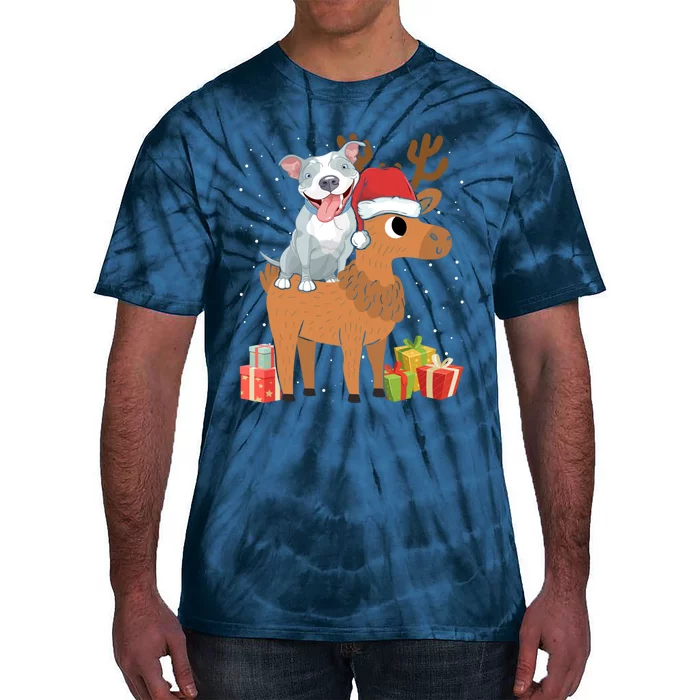 Funny Pitbull Riding Deer Matching Xmas Gifts Tie-Dye T-Shirt