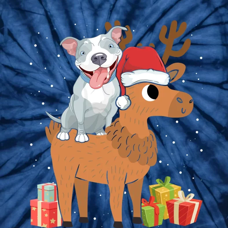 Funny Pitbull Riding Deer Matching Xmas Gifts Tie-Dye T-Shirt