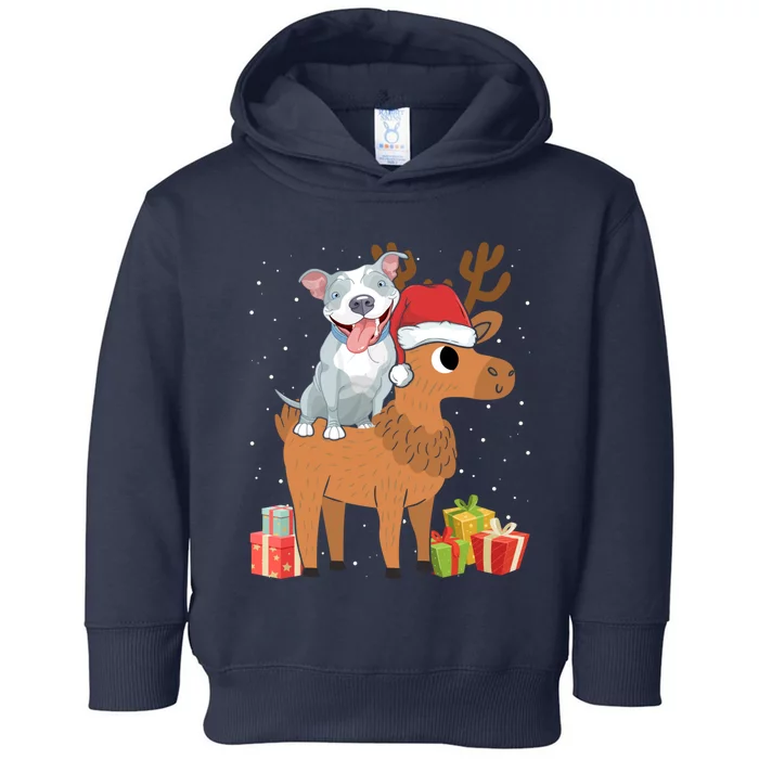 Funny Pitbull Riding Deer Matching Xmas Gifts Toddler Hoodie