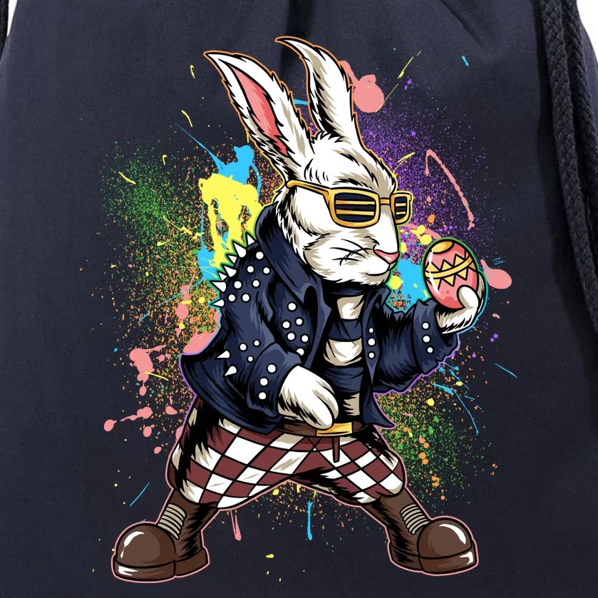 Funny Punk Rock Easter Bunny Rabbit Drawstring Bag